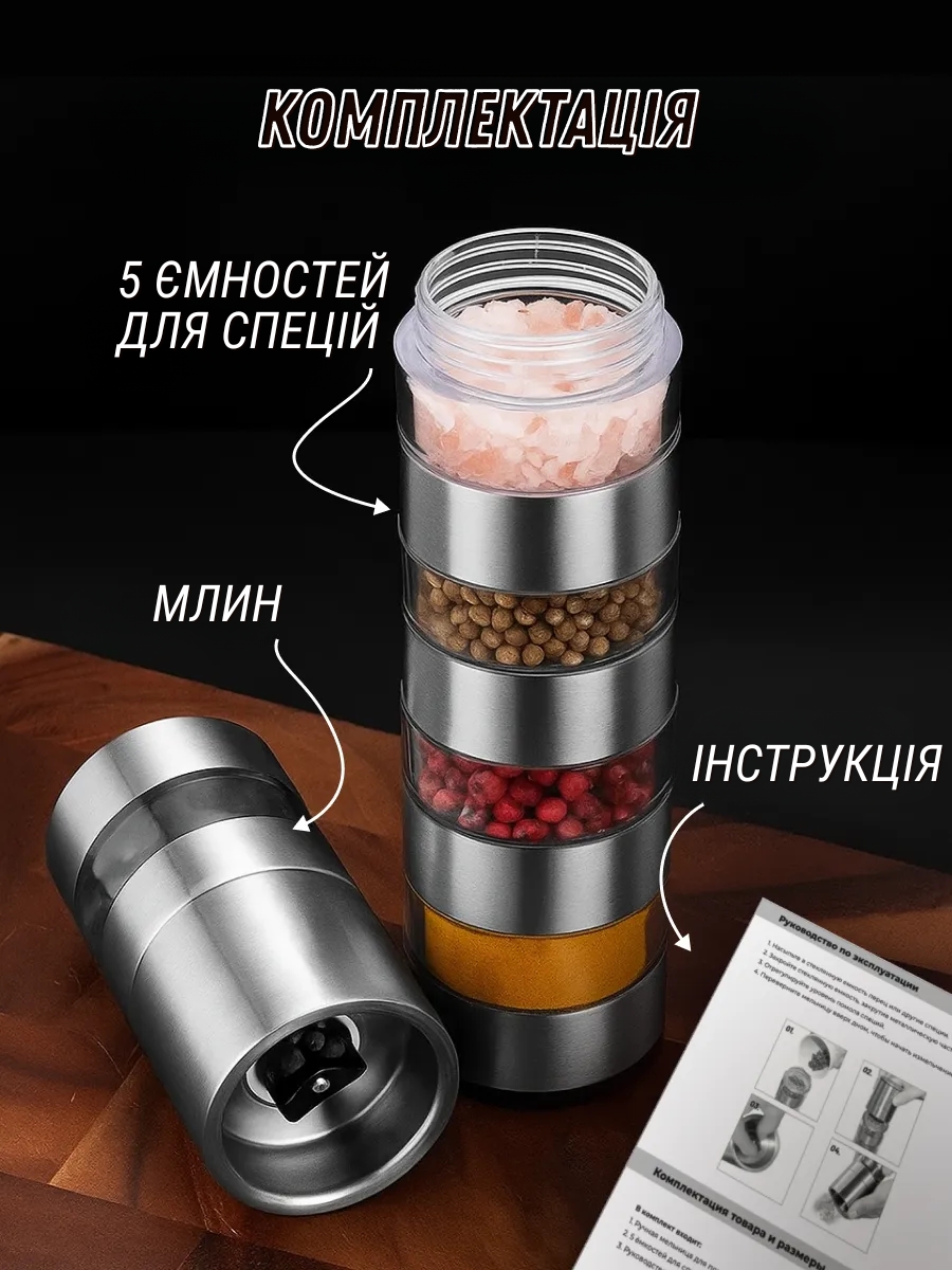 Ручний п'ятишаровий млин для спецій